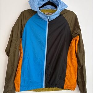Uniqlo x Marni Colorblock Hooded Windbreaker Jacket Blue Orange Small Rain Jacke
